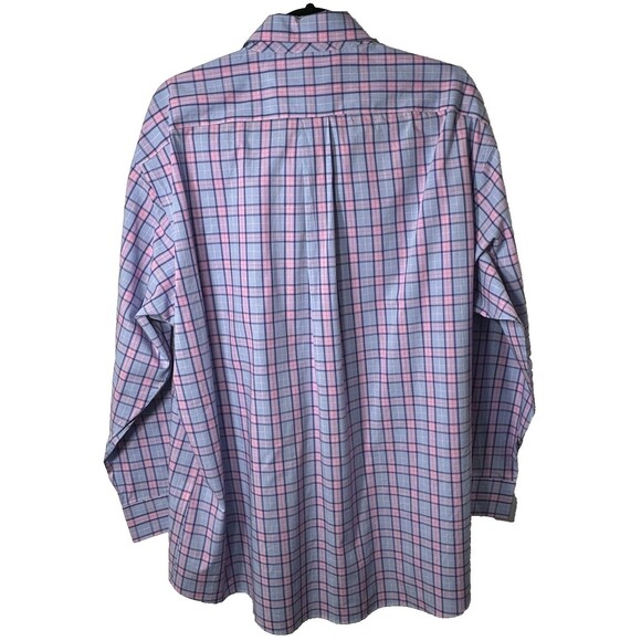 Club Room Dress Shirt Men's 17.5 32-33 Regular Fit Performance Blue Pink Plaid - Picture 5 of 13